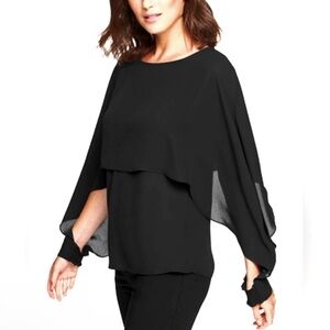 Marc New York Women's Tiered Black Sheer Tiered "Spilt" Long Sleeve Blouse M